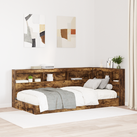 vidaXL Bookcase Bed Smoked Oak 100x200 cm Engineered Wood