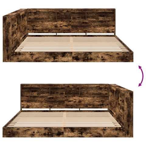 vidaXL Bookcase Bed Smoked Oak 180x200 cm Engineered Wood