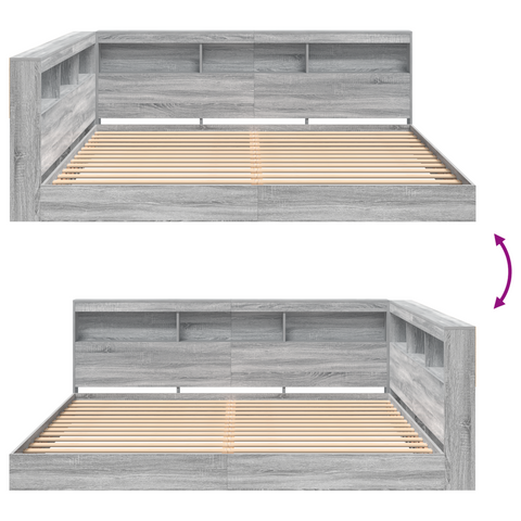 vidaXL Bookcase Bed Grey Sonoma 180x200 cm Engineered Wood