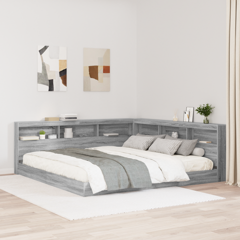 vidaXL Bookcase Bed Grey Sonoma 180x200 cm Engineered Wood