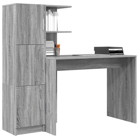 vidaXL Desk with Storage Grey Sonoma Engineered Wood