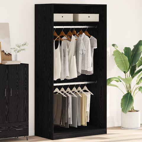 vidaXL Black Oak Wardrobe - 100x50x200 cm, Made of Engineered Wood