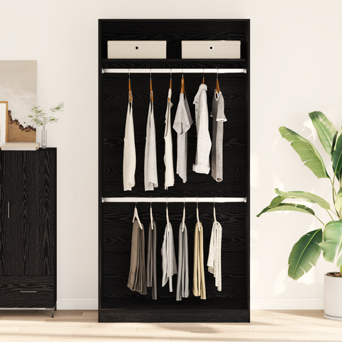 vidaXL Black Oak Wardrobe - 100x50x200 cm, Made of Engineered Wood