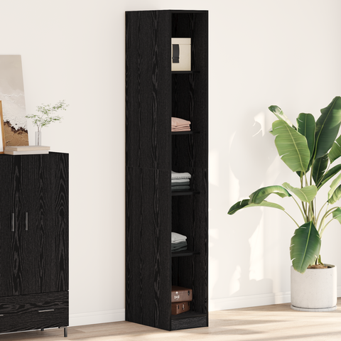 vidaXL Black Oak Wardrobe - 30x50x200 cm, Made from Engineered Wood