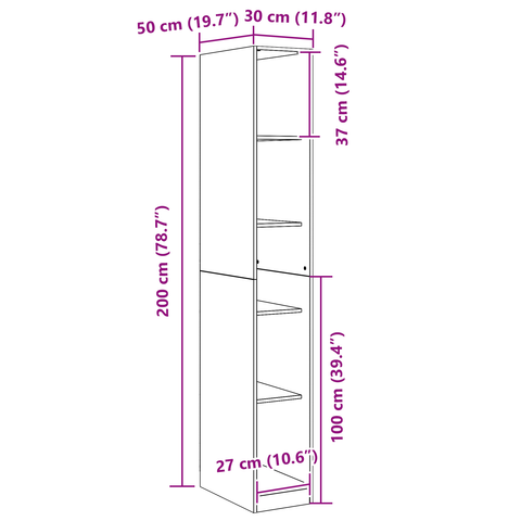 vidaXL Black Oak Wardrobe - 30x50x200 cm, Made from Engineered Wood
