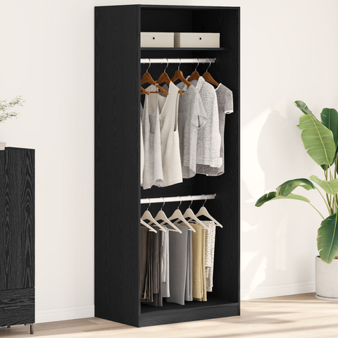 vidaXL Black Oak Wardrobe - 80x50x200 cm, Made of Engineered Wood