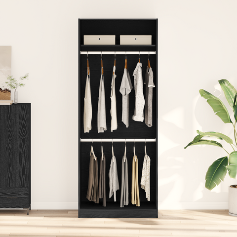 vidaXL Black Oak Wardrobe - 80x50x200 cm, Made of Engineered Wood