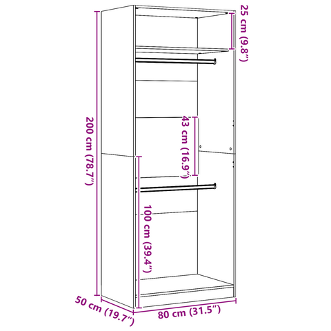 vidaXL Black Oak Wardrobe - 80x50x200 cm, Made of Engineered Wood