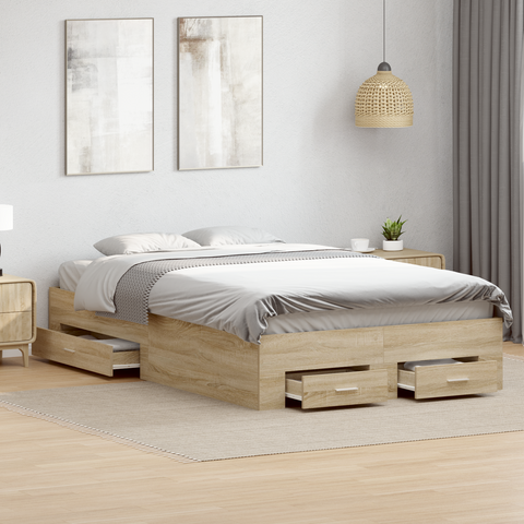vidaXL Bed Frame Sonoma Oak 140x200 cm Engineered Wood