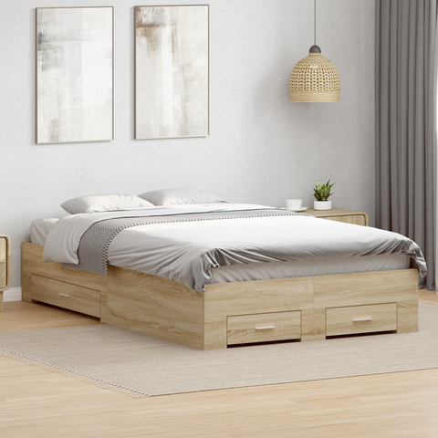vidaXL Bed Frame Sonoma Oak 140x200 cm Engineered Wood