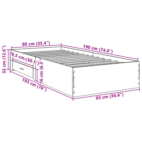 vidaXL Bed Frame Sonoma Oak 90x190 cm Engineered Wood