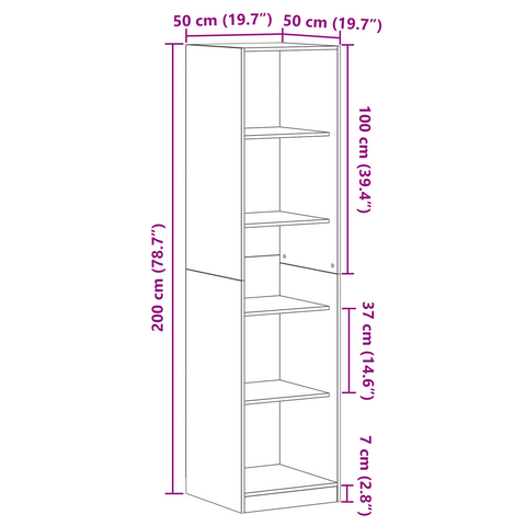 vidaXL Black Oak Wardrobe - 50 x 50 x 200 cm - Made of Engineered Wood