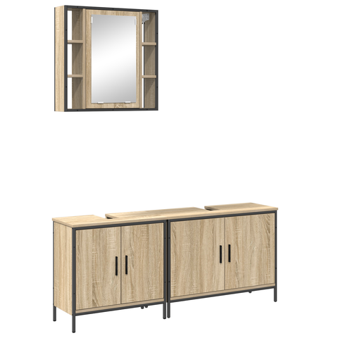 vidaXL 3 Piece Bathroom Furniture Set Sonoma Oak Engineered Wood