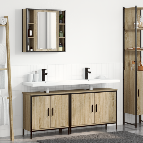 vidaXL 3 Piece Bathroom Furniture Set Sonoma Oak Engineered Wood