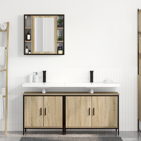 vidaXL 3 Piece Bathroom Furniture Set Sonoma Oak Engineered Wood