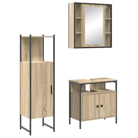 vidaXL 3 Piece Bathroom Furniture Set Sonoma Oak Engineered Wood