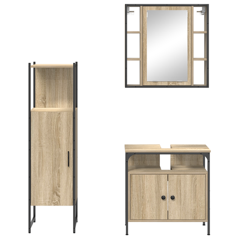 vidaXL 3 Piece Bathroom Furniture Set Sonoma Oak Engineered Wood
