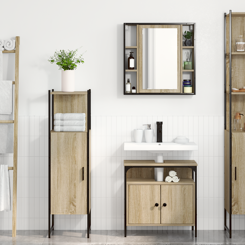 vidaXL 3 Piece Bathroom Furniture Set Sonoma Oak Engineered Wood