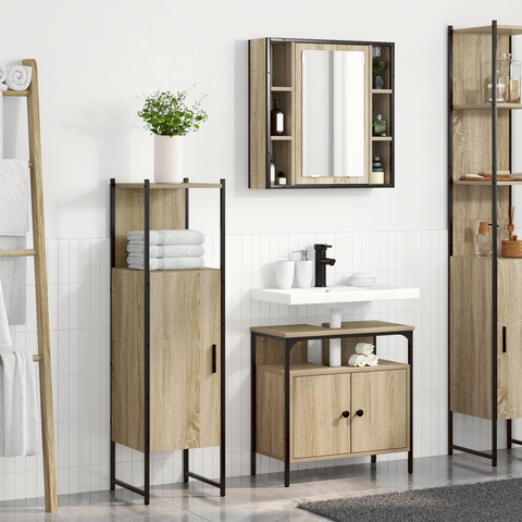 vidaXL 3 Piece Bathroom Furniture Set Sonoma Oak Engineered Wood