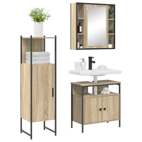 vidaXL 3 Piece Bathroom Furniture Set Sonoma Oak Engineered Wood
