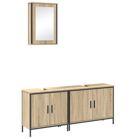 vidaXL 3 Piece Bathroom Furniture Set Sonoma Oak Engineered Wood