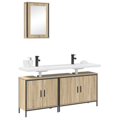 vidaXL 3 Piece Bathroom Furniture Set Sonoma Oak Engineered Wood