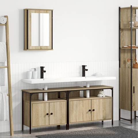vidaXL 3 Piece Bathroom Cabinet Set Sonoma Oak Engineered Wood