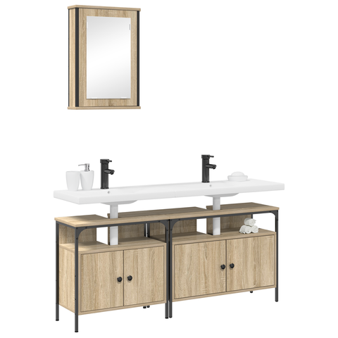vidaXL 3 Piece Bathroom Cabinet Set Sonoma Oak Engineered Wood