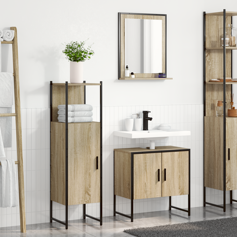 vidaXL 3 Piece Bathroom Furniture Set Sonoma Oak Engineered Wood
