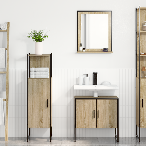 vidaXL 3 Piece Bathroom Furniture Set Sonoma Oak Engineered Wood