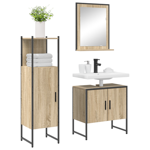 vidaXL 3 Piece Bathroom Furniture Set Sonoma Oak Engineered Wood