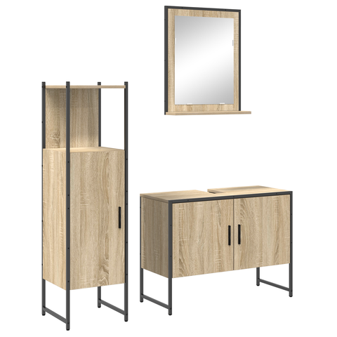 vidaXL 3 Piece Bathroom Furniture Set Sonoma Oak Engineered Wood
