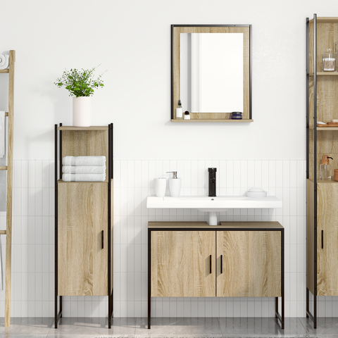 vidaXL 3 Piece Bathroom Furniture Set Sonoma Oak Engineered Wood
