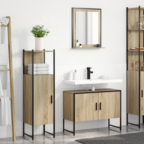 vidaXL 3 Piece Bathroom Furniture Set Sonoma Oak Engineered Wood