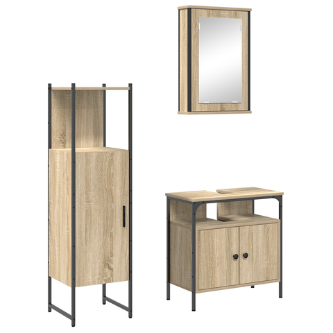 vidaXL 3 Piece Bathroom Furniture Set Sonoma Oak Engineered Wood