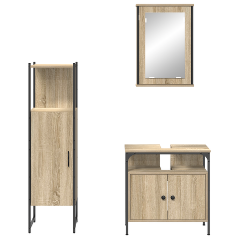 vidaXL 3 Piece Bathroom Furniture Set Sonoma Oak Engineered Wood