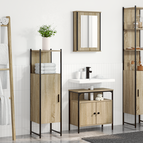 vidaXL 3 Piece Bathroom Furniture Set Sonoma Oak Engineered Wood