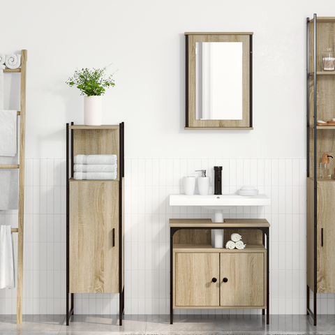 vidaXL 3 Piece Bathroom Furniture Set Sonoma Oak Engineered Wood