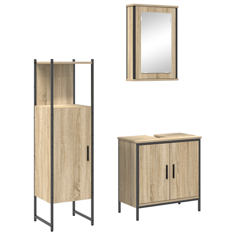 vidaXL 3 Piece Bathroom Furniture Set Sonoma Oak Engineered Wood