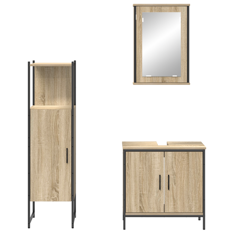 vidaXL 3 Piece Bathroom Furniture Set Sonoma Oak Engineered Wood
