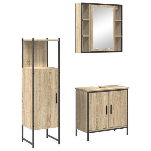 vidaXL 3 Piece Bathroom Furniture Set Sonoma Oak Engineered Wood