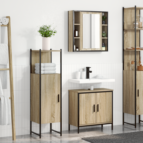vidaXL 3 Piece Bathroom Furniture Set Sonoma Oak Engineered Wood