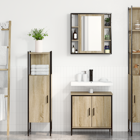 vidaXL 3 Piece Bathroom Furniture Set Sonoma Oak Engineered Wood