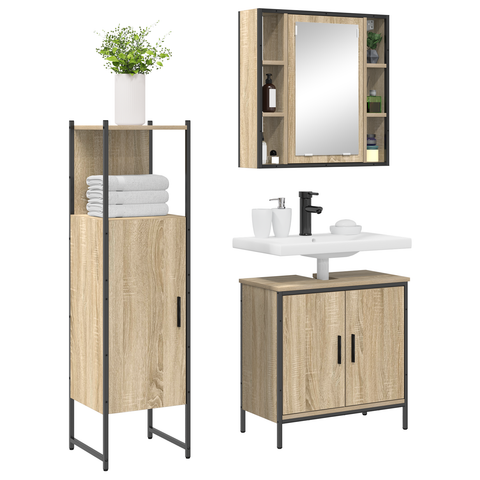 vidaXL 3 Piece Bathroom Furniture Set Sonoma Oak Engineered Wood