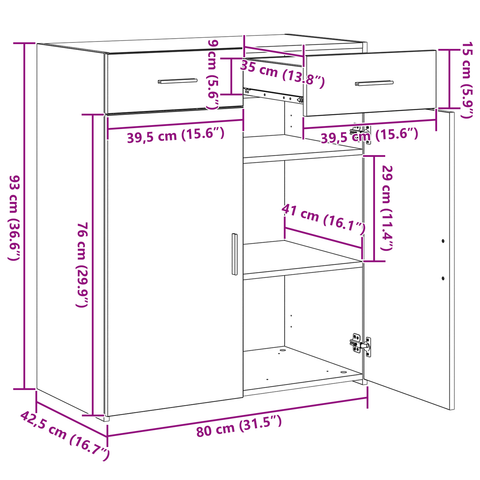 vidaXL Storage Cabinet Black Oak 80x42.5x93.5 cm Engineered Wood