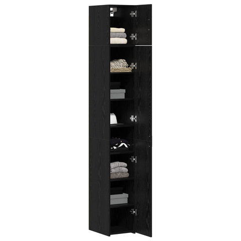vidaXL Slim Storage Cabinet Black Oak 30x42.5x225 cm Engineered Wood