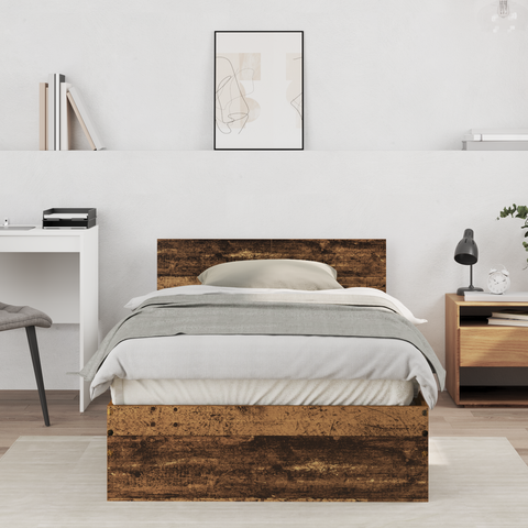 vidaXL Bed Frame with Headboard Old Wood 100 x 200 cm Solid Pine wood