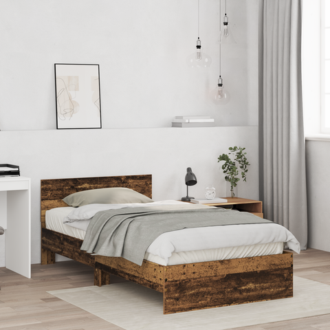 vidaXL Bed Frame with Headboard Old Wood 100 x 200 cm Solid Pine wood