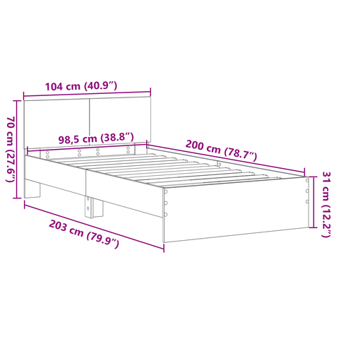 vidaXL Bed Frame with Headboard Black Oak 100 x 200 cm Engineered wood