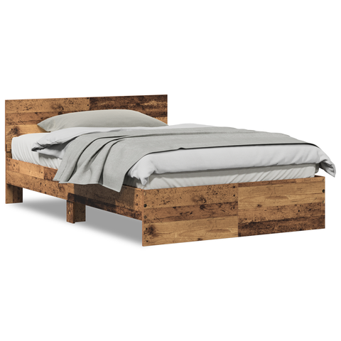 vidaXL Bed Frame with Headboard Old Wood 120 x 190 cm Solid Wood